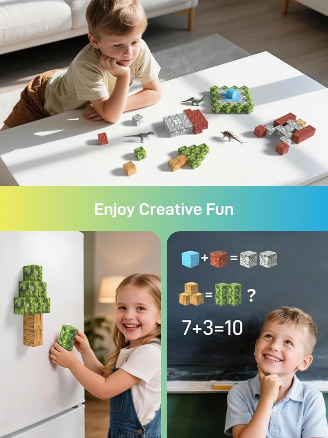 Veecafiodi Magnetic Blocks 108PCS, Dinosaur Magnetic Building Blocks with 6 Dinosaur Figures, Magnetic Blocks for Kids Ages 3-5, 4-8, STEM Construction Toy