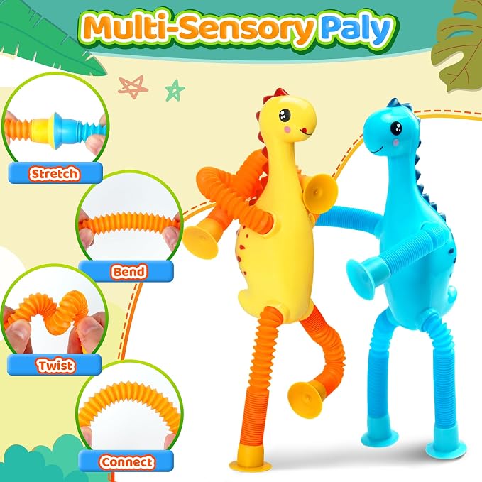 Sensory Travel Toys Easter Basket Stuffer Gift for Toddlers Kid Boy Year Old Ages 3+, Airplane Activities Suction Autism Pop Tube Fidget Toys Autistic Items Valentine for Kids