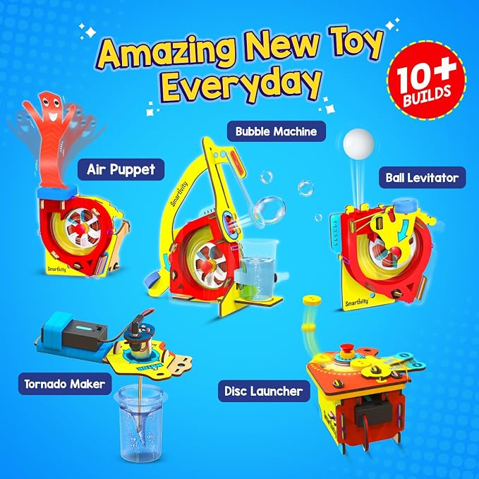 Smartivity 10-in-1 Motor Powered Gadgets Kit for Kids 6-12 | Build 10+ Science Projects - Bubble Launcher, Spinning Toy & More | STEM Kit | Birthday Gift for Boys & Girls