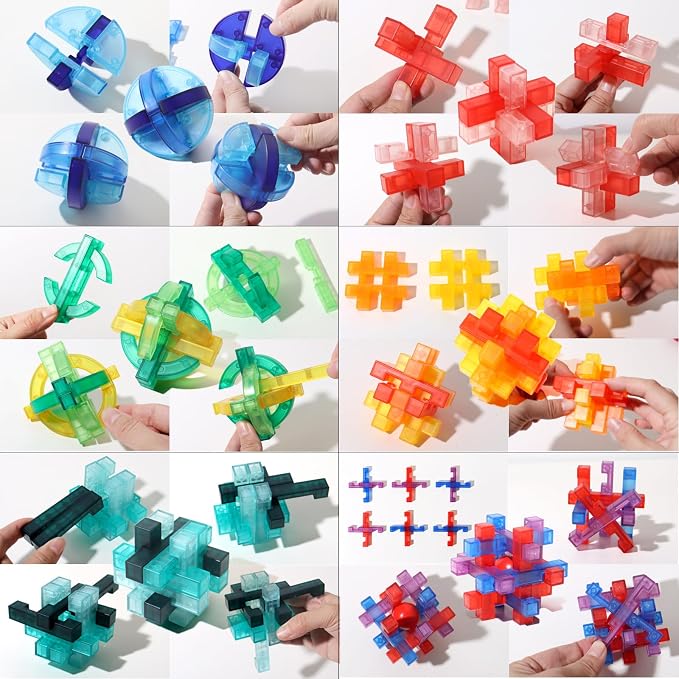 6 PCS Colorful Translucent ABS Luban Lock Set, Brain Teaser Puzzles for Kids Teens Adults, Interlocking Disentanglement Mind Puzzles, Montessori STEM Educational Toys, Mini Desk Puzzle Game