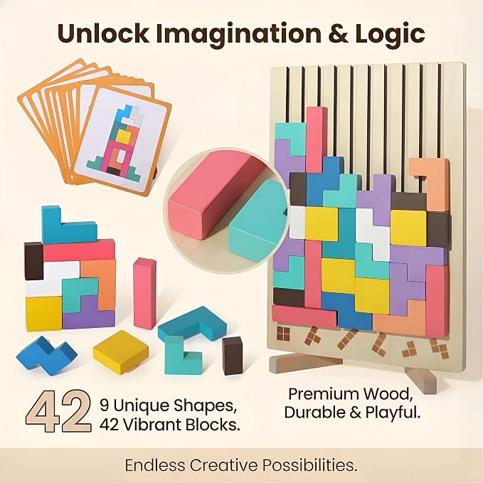 Wooden Stacking Puzzle Toy,Wooden Montessori Russian Blocks Puzzle -3D Stacking Toy for 3-6 Year,Educational Gifts for Boys and Girls.