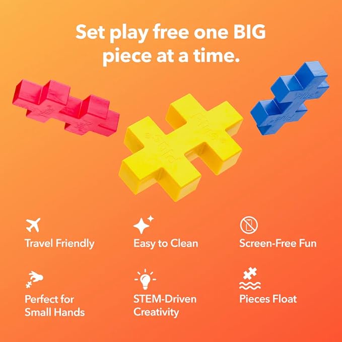 PLUS PLUS Big 15 Piece Tropical Mix - Large Building Blocks for Toddlers | Quiet Stem Toys for Toddlers, Prek Classroom Essentials, Waffle Blocks Jumbo, Stem Bins for Classroom, Sensory Bins