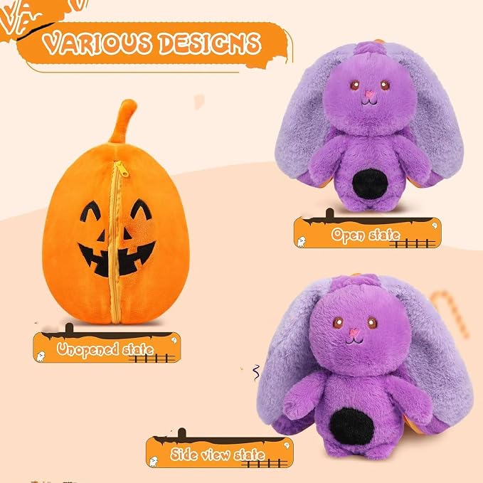 MIAODAM Halloween Pumpkin Bunny Plush,Reversible Bat Stuffed Animal for Kid