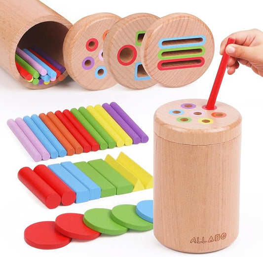 ALLABC Color Sorting Toys for Toddlers Montessori Toys for 1 2 3 Year Old | Preschool Educational Learning Toys | Wooden Sensory Toys | Fine Motor Skills Toys | Open Ended Toys | Airplane Travel Toys
