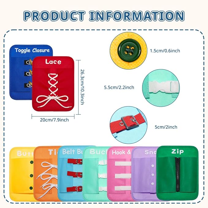 Learning to Dress Busy Boards, Shoe Tying Practice for Kids, Basic Life Skills Toys Learn to Button, Buckle, Zip, Snap, Lace, Tie, Sensory Board Fine Motor Development Toy for Preschool Classroom