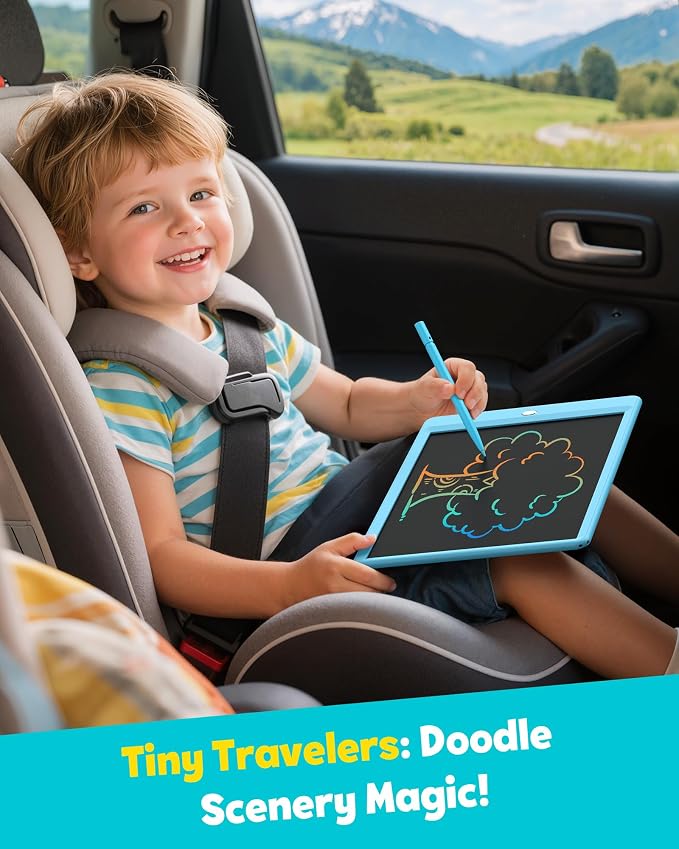 LCD Writing Tablet for Kids, 10-inch Coloring Drawing Pad, Mess Free Doodle Board, Airplane Travel Toys for Boys and Toddlers, Road Trip Essentials, Gifts for 3 4 5 6 7 8 Year Old Girls(Blue)