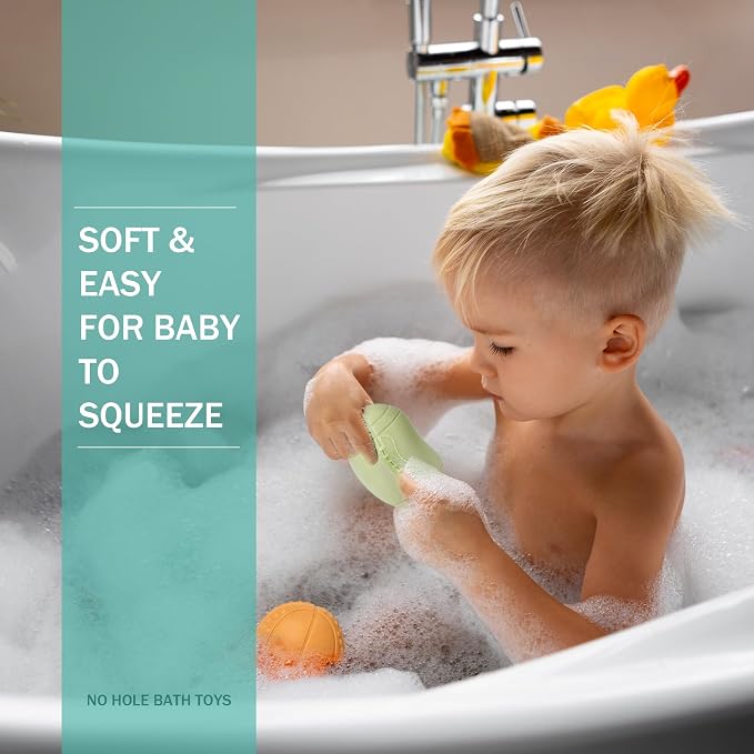 Bath Toys, Soft Sport Sensory Balls for Toddlers Boys Girls No Hole Wheat Straw Soft Montessori Toys for Babies 6 Months+, Swimming Pool Beach Shower Baby Toys
