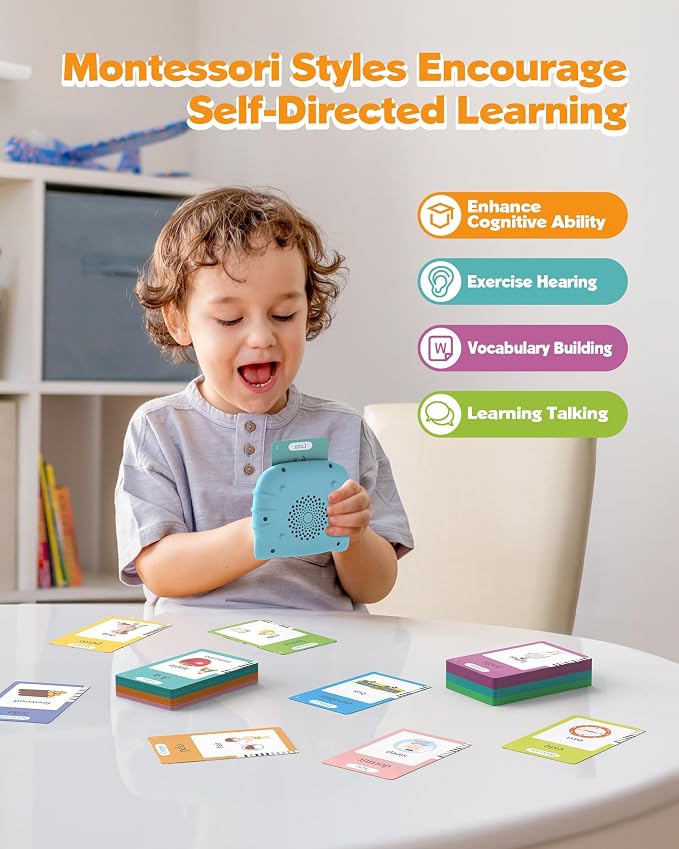 Airbition Bilingual Talking Flash Cards, 510 Words Spanish and English Blue | For Toddlers Ages 2+, Pocket Speech Therapy Toy with 31 Themes, Montessori Learning Toy, Sensory Learning Kit for Children