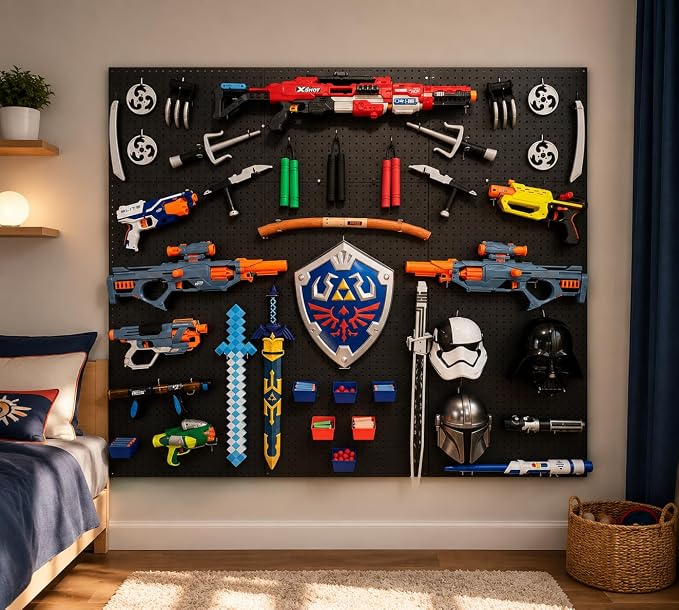 Peg Board for Nerf Gun Storage Organizer Kit 3 ea 24”x16” Pegboard Holder for Nerf Blasters Wall Organization