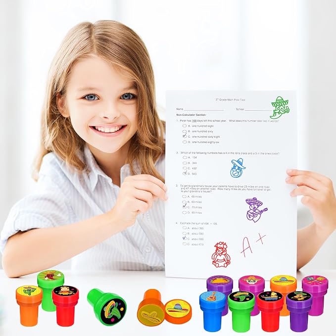 Cinrobiye 24 Pcs Mexican Fiesta Stampers for Kids,Party Favor Set, Mexico Party Favor Set Stampers, Cinco de Mayo Birthday Party Supplies, Classroom Rewards, Piñata Fillers, Goody Bag Stuffers