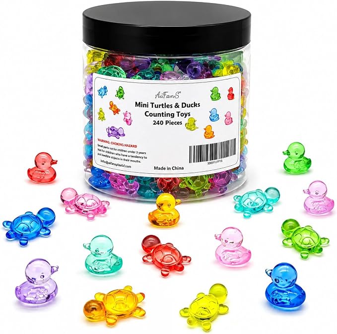240PCS Translucent Counting Toys for Preschool with Storage Box | Turtle & Duck Sorting Manipulatives, Montessori Math Counters, Sensory Bin Fillers, Classroom Learning Toys for Toddlers