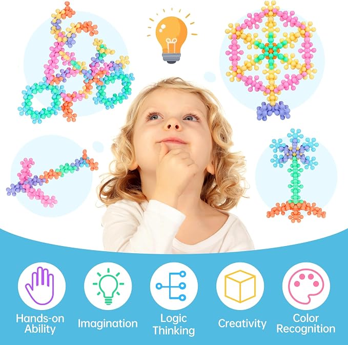 300PCS Building Blocks STEM Construction Toy, Macaron Colors | Interlocking Snowflake Discs in BPA-Free Plastic with Storage Case – Boosts Fine Motor Skills & Creative Play