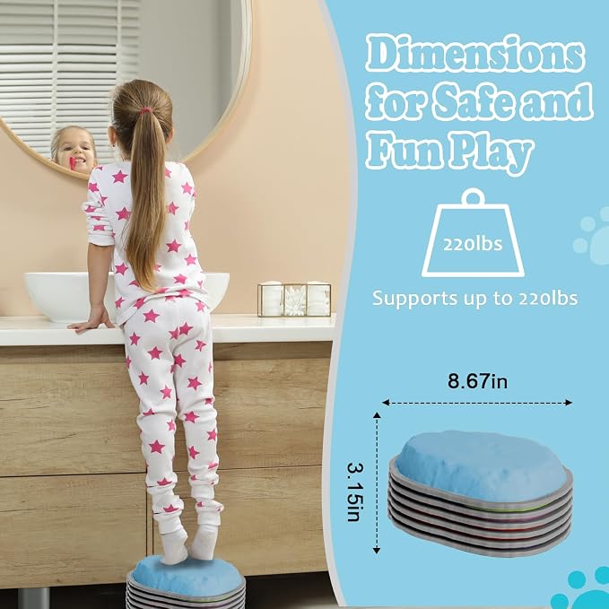 Stepping Stones for Kids, 10 PCS Non-slip Toddlers' Balance Sensory Toys, Indoor & Outdoor Play, Obstacle Course Game for Children Promoting Coordination and Motor Skills, Ages 3 4 5 6 7 8+
