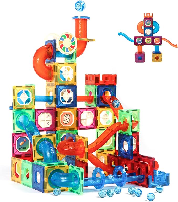 MAGBLOCK 176PCS Magnetic Tiles Marble Run Set Building Blocks for Ages 8+ | Magnet Game with Ball Run Race Track, Magnetic Building Blocks, Stem Gifts Kids Toys for Girls & Boys Promoting Focus