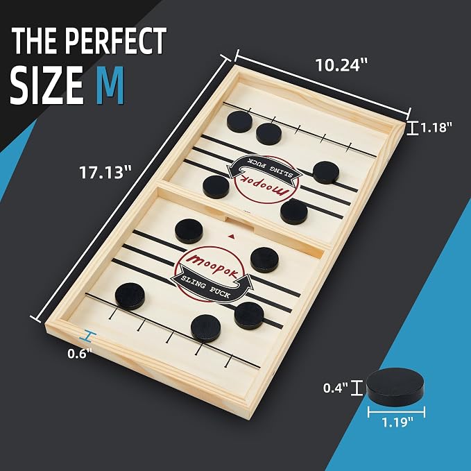 moopok Fast Sling Puck Game - Fast Action Super Foosball Table Desktop Battle Slingshot Wooden Air Hockey Board Game -Guaranteed Fun for Family Game Night or Friends Party