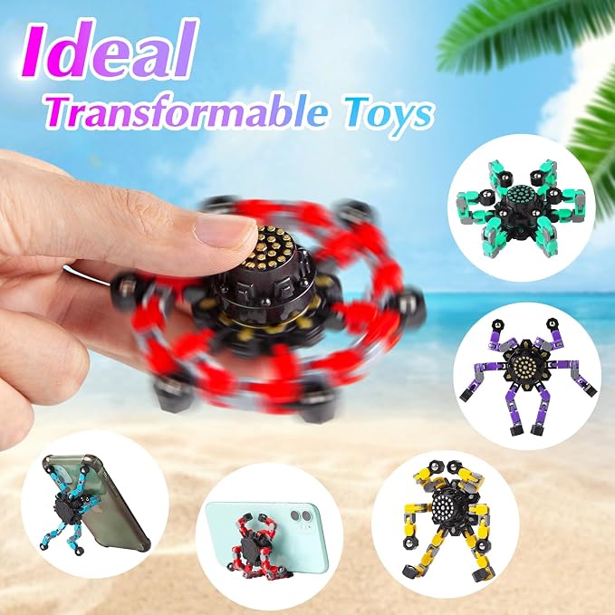 5 Pcs Transformable Fidget Spinners Toys for Kids and Adults, Stress Relief Sensory Toys for Boys and Girls Fingertip Gyros for ADHD Autism Quiet Airplane Travel Toys Essentials Party Favors