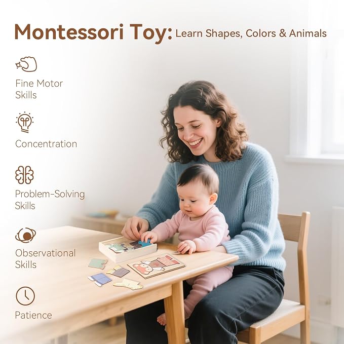 Wooden Animal Dress-Up Puzzle for Ages 3+, 21 Mix-and-Match Pieces with Storage Box, Montessori Matching Toy for Fine Motor Skills and Imaginative Play, Birthday