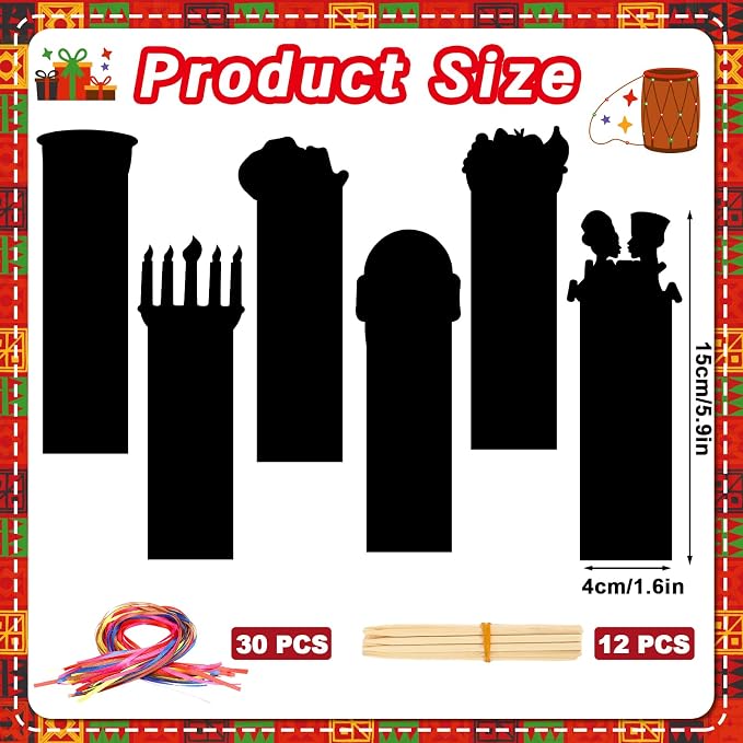 JUNEBRUSHS 30Pcs Kwanzaa Craft for Kids, Rainbow Magic Scratch Art Bookmark | Paper Kwanzaa Gifts for Kids, School Classroom Activities, Games DIY Arts and Crafts Kit Party Favors