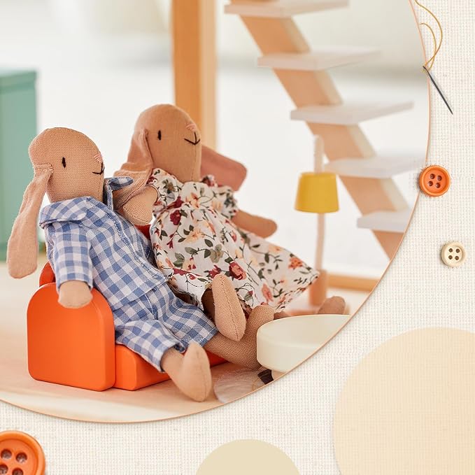 Giant bean Bunny Toys for Kids, 4 PCS Hand Made Rabbit Family Dolls | Easter Bunny with Removable Clothes, Suitable for Infants, Boys and Girls, Dollhouse People, Easter Basket Essentials