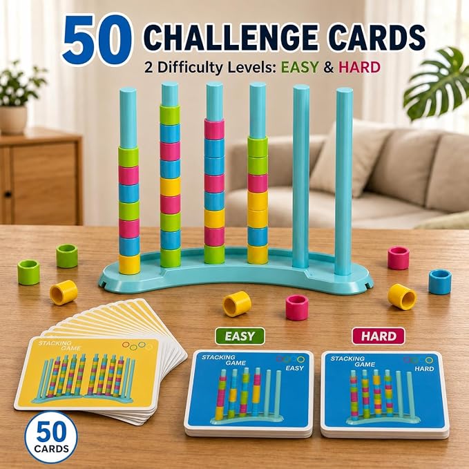 2 Pack Color Matching Challange Game, Stacking Table Games with Storage Box | Board Games for Plus Fun Party, Family Night, Classroom, Toys Gift for Kids Ages 3-12, Teens, Adults and Family
