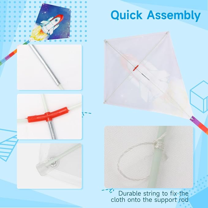 DIY Blank Kites for Kids, Bulk Kites for DIY Decorating Coloring, Kite Making Craft Kit with 10 Hand Grips with 98ft String, Easy to Fly Kite for Kids Aged 4+ Outdoor Activities