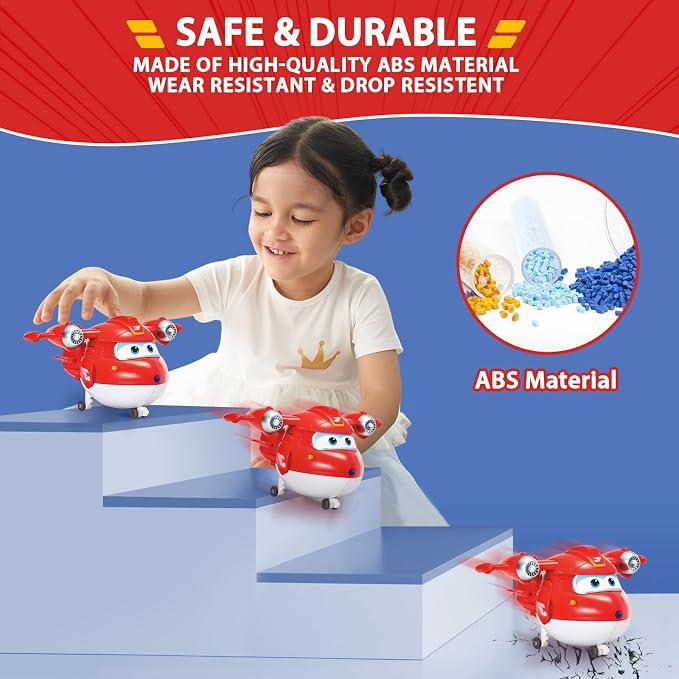 Super Wings Transformable Toys 5" Action Figure Supercharged Tobot Jett, 2 in 1 Rescue Bots Transforming Airplane Robot Toys, Educational Toy for Boys and Girls Age 3+, Gifts for Preschool Kids, Jett
