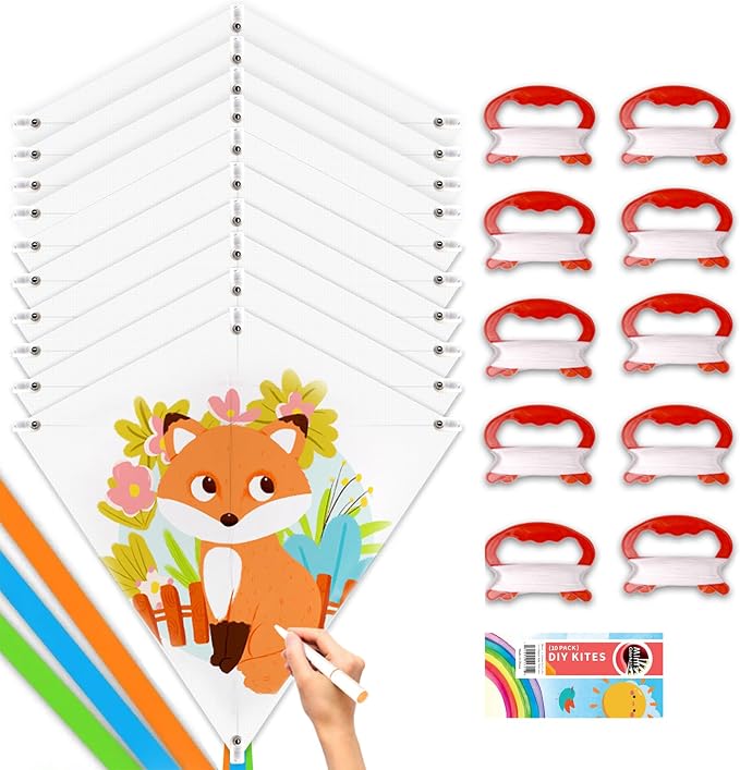 DIY Kites for Kids Kite Making Kit, Decorating Coloring Kite Party Pack | 35"*35" White Diamond Kites Kits Bulk for Boys and Girls