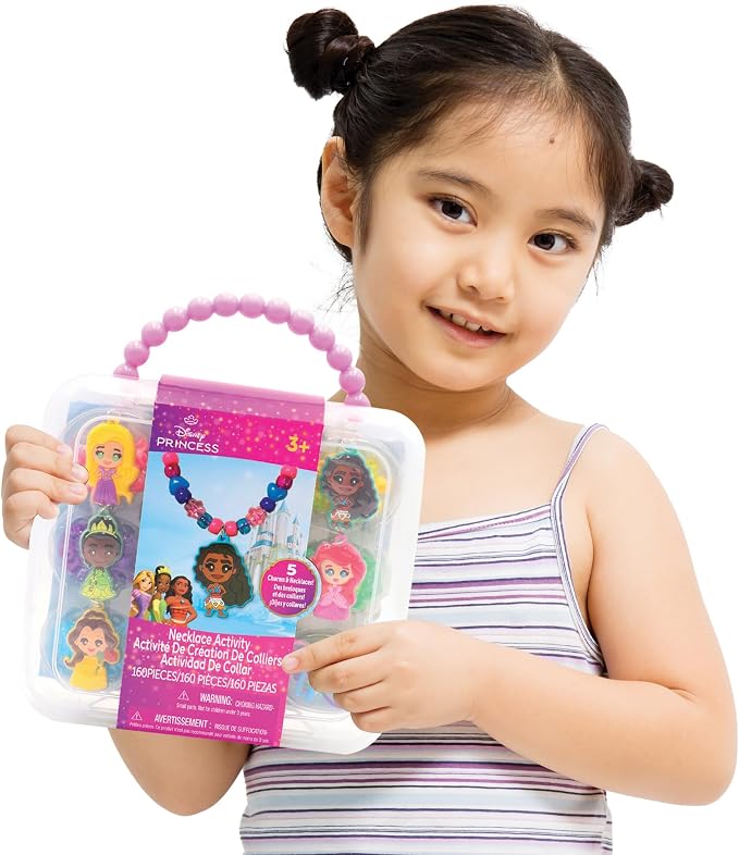 Disney Princess Necklace Activity Case – Jewelry Making Kit with Beads, Charms & Strings – Create Custom Princess Necklaces – Craft Gift for Girls Ages 3+ – Portable Storage Case Included | Craft Kit Includes Charms & Strings to Create 5 Custom Necklac...