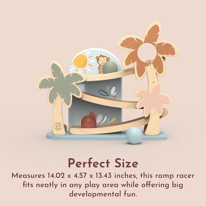 Montessori Ramp Racer Wooden Ramp Toy with Rolling Balls | 3 rolling balls, racer track, toy cars, construction toys, montessori toys, preschool toys, cause effect motor play, spatial