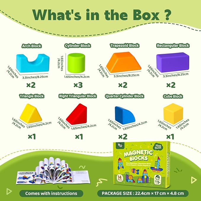 Pairez Toys Magnetic Blocks, Large Building Blocks for Toddlers 1-3 | 14 PCS Blocks, 7 Colors & 8 Shapes, 3D Stacking, Montessori Sensory Magnet Toy, Parent-Child Bonding, Toddler Travel Toys