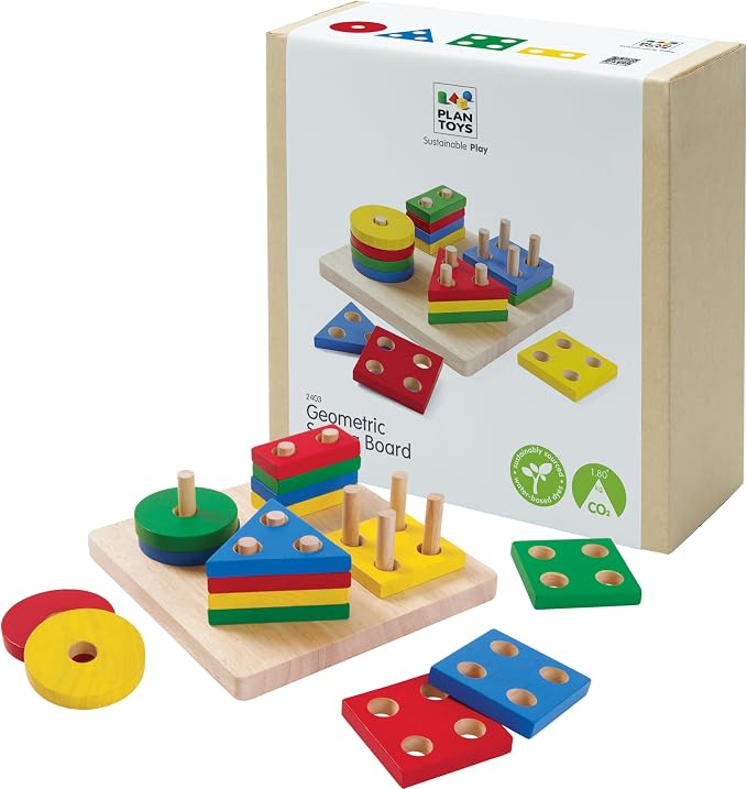 PlanToys® Wooden Shape Sorter Toy for Toddlers, Montessori Kids Learning | wooden shape sorter, montessori color shape recognition, fine motor skill preschool math, STEM development, educational, kids