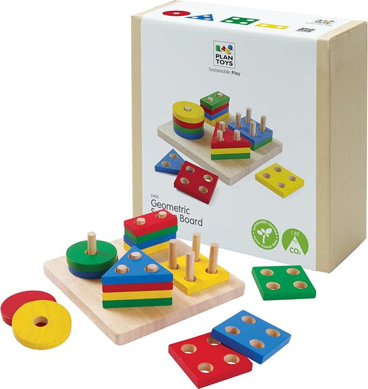 PlanToys® Wooden Shape Sorter Toy for Toddlers, Montessori Kids Learning | wooden shape sorter, montessori color shape recognition, fine motor skill preschool math, STEM development, educational, kids