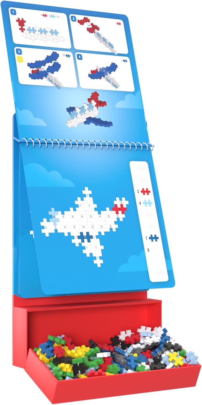 PLUS PLUS Puzzle By Number Activity Pad, Transportation - Building Blocks | Roadtrip Essentials for Kids, Interlocking Waffle Blocks, Stem Toy, Airplane Activities for Kids, Kid Car Ride Must Haves