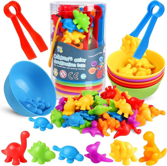 Counting Dinosaur Montessori Toys for Kids 3-5, Color Sorting Sensory Toys | Sensory Bin Toy, Counting Bears, Fine Motor Skills, Preschool Learning Educational Toy for 3 4 5 Year Old, Birthday Gifts