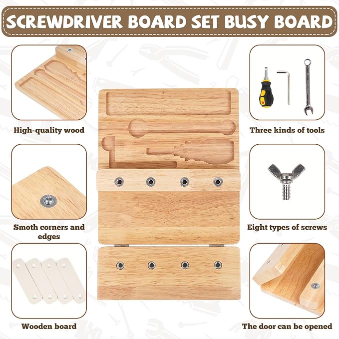 Busy Board,Montessori Screwdriver Board for Kids,Montessori Fine Motor Skills Toy, Screwd Tool Set, Sensory Toy for Toddlers,Educational Activity Set for Educational Preschool Gift for Boys
