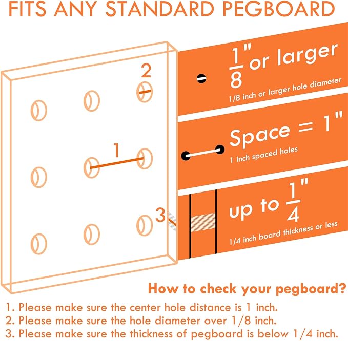 G.CORE Large Pegboard Cups Peg Board Storage Bin 6 Pack with Hooks, Square Box Shape Pegboard Cup Holder Accessories for Garage Workbench/Craft Room/Office/Playroom/Home Kitchen Organization (White) | Big Open-Mouth Cups, 1/8" 1/4" Pegboard Organizer A...