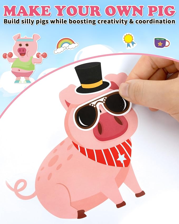Aowplc 30 Make a Pig Sticker Sheets for Kids | Cute Piggy Mix & Match Crafts, Party Favors & Birthday Decorations