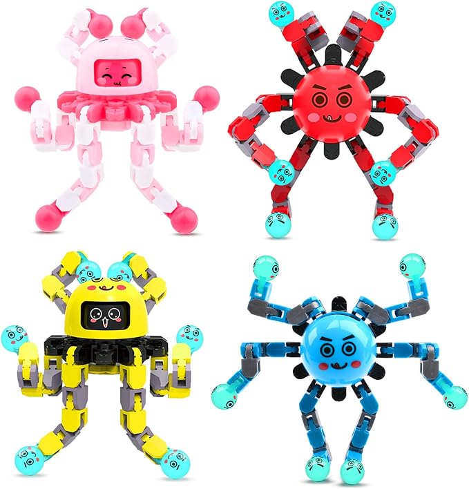 Transformable Fidget Spinner Toys for Kids and Adults,4 Pcs Travel Toys for Boys Girls Sensory Toy ADHD Stress Relief Toy,Party Favors Birthdays Gifts for Teens Road Trip Travel Essentials