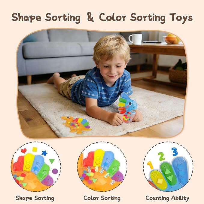 Color Sorting Toys Sensory Toys for Toddlers - 2 Pack Fidget Toys for Preschool Learning Activities, Cute Animal-Shaped Educational Montessori Toy for Kids, Squeeze Toys for with Color Stacking