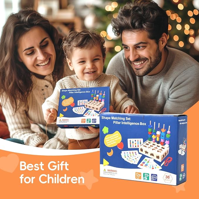 Sewulidon 3 in 1 Wooden Color Sorting Stacking Toys, Montessori Toys Geometric Shape Sorter Matching Lacing Beads Sequencing Toy Set Preschool Learning Fine Motor Skills for Toddlers 3 4 5 Years