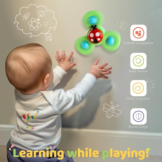 Suction Cup Spinner Airplane Travel Toys for 1 Year Old Boy Girl | Spinning Top 12 18 Months,1 2 Year Old Boy Birthday Gift,Baby Bath Toy for Kids Ages 1-3,Sensory Toy for Infant Toddlers