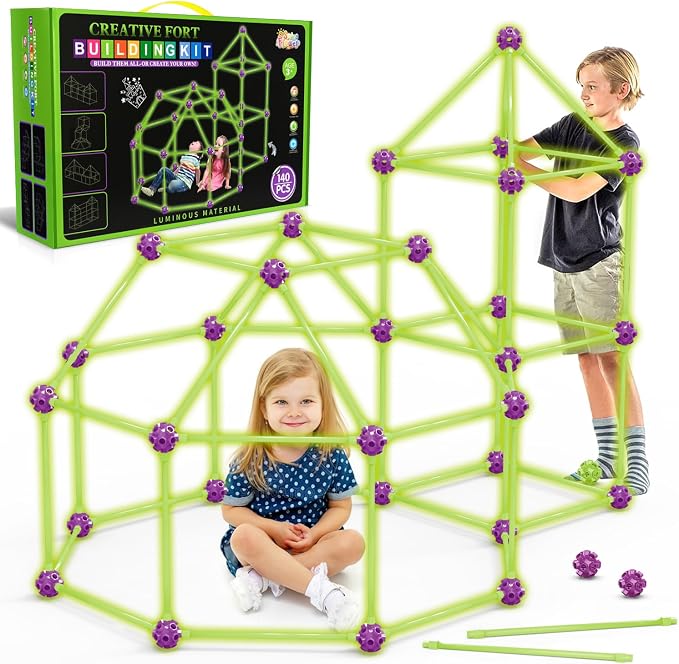 Glow In The Dark Fort Building Kit for Kids,STEM Construction Toys, Educational Gift for 4 5 6 7 8 9 10 11 12 Years Old Boys and Girls,Ultimate Creative Set for Indoor & Outdoors Activity,140 Pcs | STEM Toys, Gift for 4 5 6 7 8 9 10 11 12 Years Old Boy...