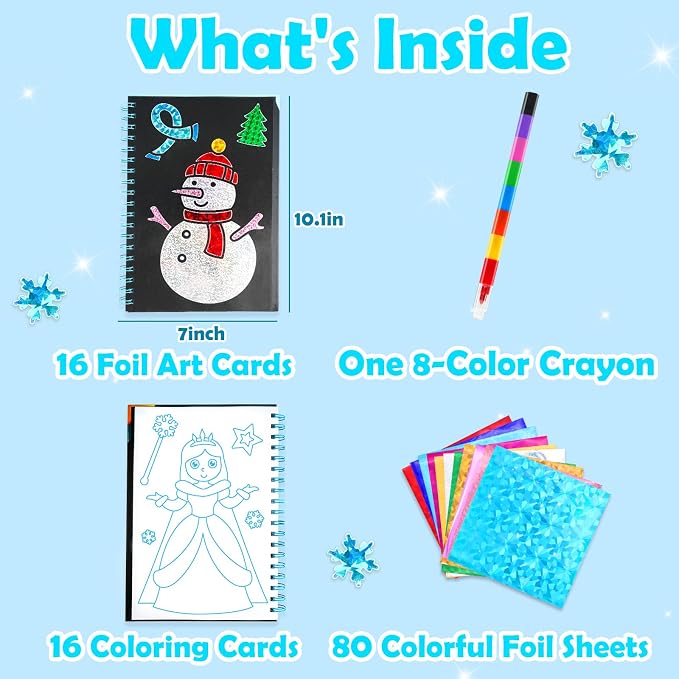 FUNNYB&G Foil Art Craft Kit for Kids, Sparkly Birthday Gift Toy for Girls | No Mess, Kids Ages 4-10 Create Sparkling Artwork, A Creative Gift for Birthdays, Holidays, Travel Activities,Screen-Free Fun