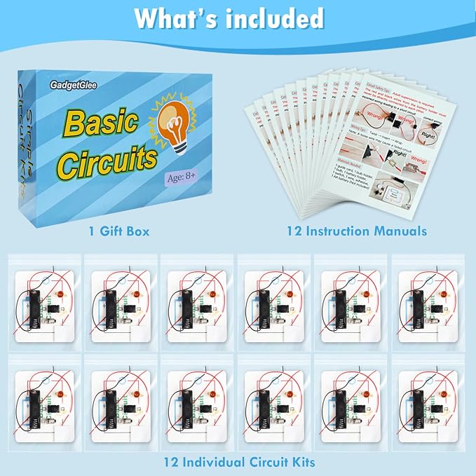 12 Bulk Electric Circuit Kit for Kids Age 8-12, Basic Circuits Science Light Bulb Experiments for Beginners, Class STEM Projects STEAM Activities, Classroom Educational Circuit Board Building Kits