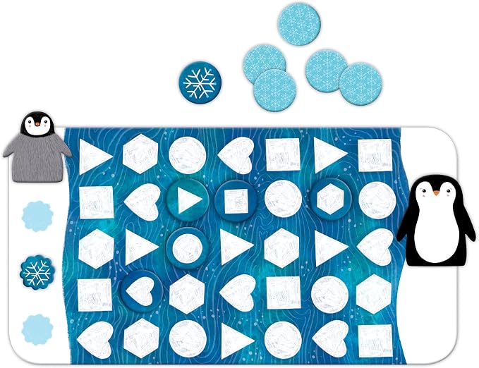 Mudpuppy Penguin's Iceberg Adventure Cooperative Game from Shape Matching Game with 1 Game Board, 2 Penguin Movers, 1 Snowflake Token, 29 Tiles & Wildlife Facts, Perfect for Family Game Night, 3++