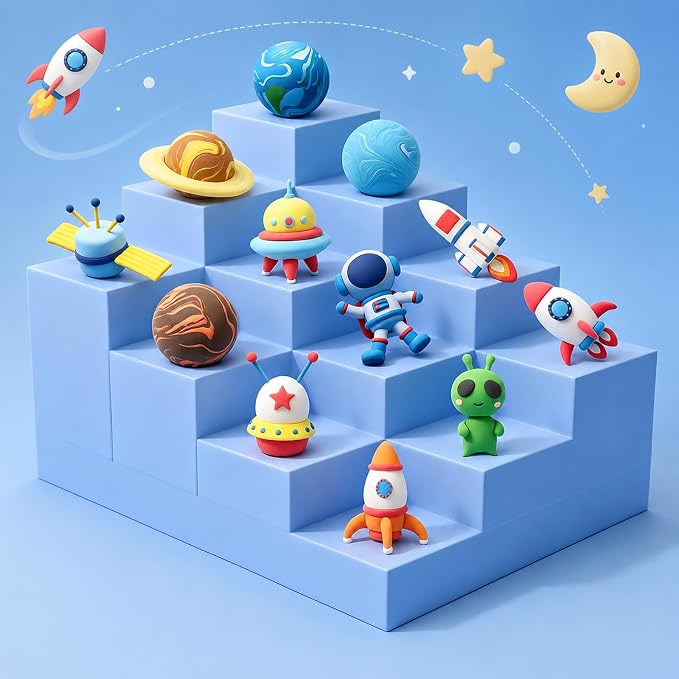 Air Dry Clay Kit -12 Space Theme Modeling Clay for Kids Arts and Crafts | Ultra Light & Soft,Safe & Non-Toxic,No-Sticky & Crack,DIY Molding Clay with Sculpting Tools,Party Favors Gifts for Girls Boys