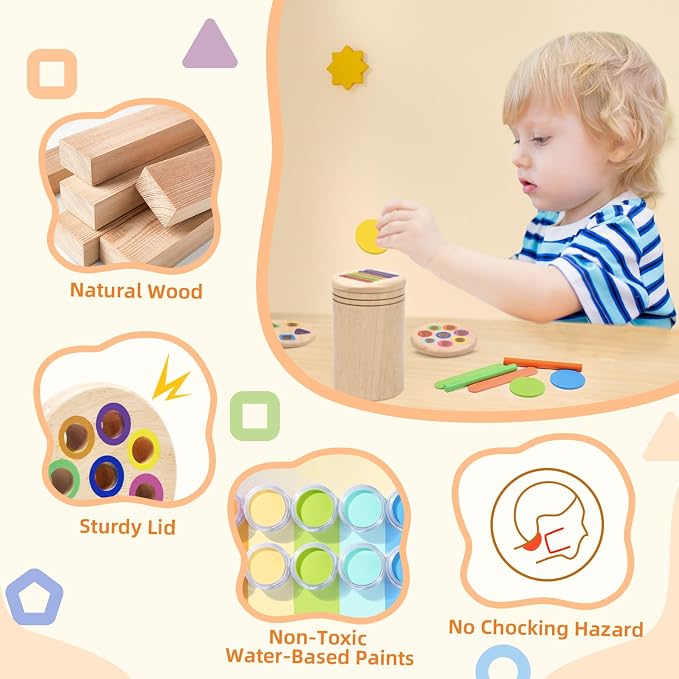 4 in 1 Wooden Color Sorting Toy, Montessori Toys for 2 3 4 Year Old | Fine Motor Skills Preschool Learning Sensory Toys for Toddlers 1-3, Educational Sorting Matching Games, Baby Boys Girls Gifts