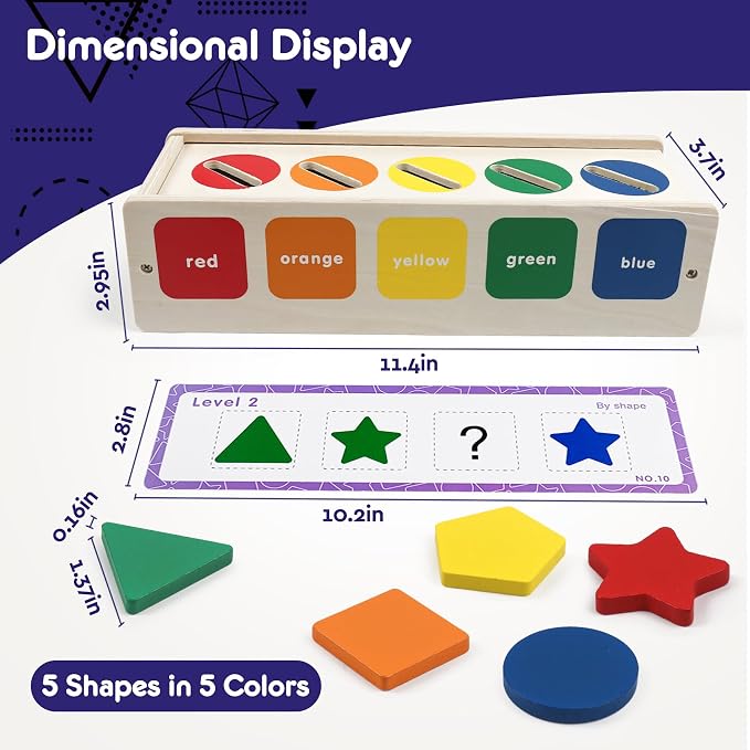 Wooden Sorting Toy Montessori Color & Shape Sorter Class Activity Toddlers Fine Motor Game Teaching Tool for Colors and Shapes Recognition, Birthday Gifts for Boys and Girls