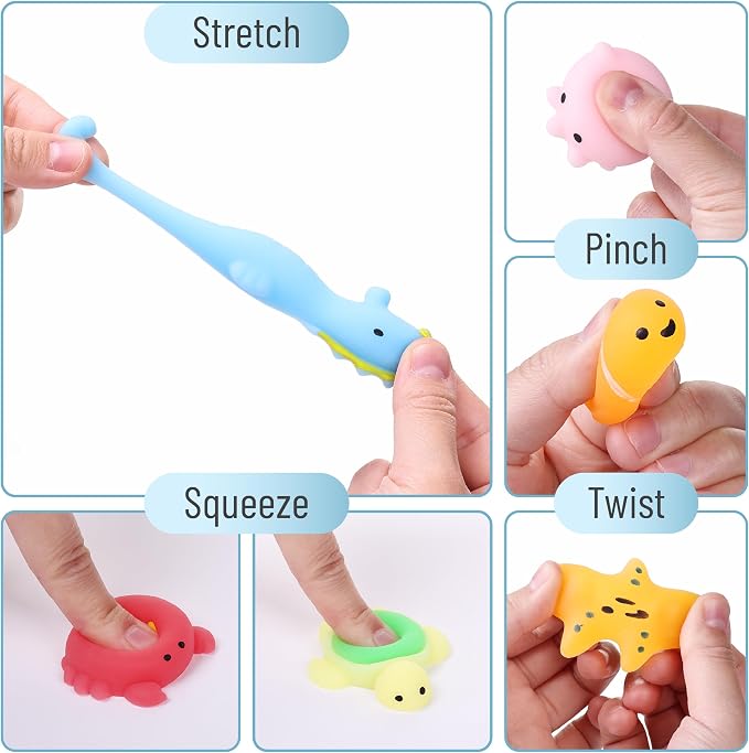 Mr. Pen- Sea Creature Squishy Toys, 12 Pack | Washable Twistable Stretchy Squishies, Soft Stress Relief Sensory Toys for Squeezing, Kids’ Gifts