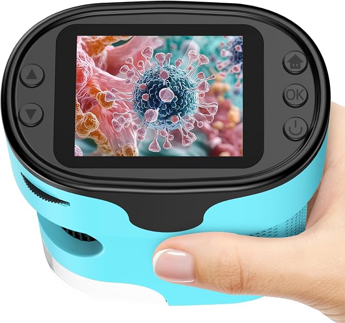 Kids Digital Handheld Microscope with Screen: Science Toy Gifts, Ages 4-12 | SD Card, Slides Kit, EVA Case, 1000X 4K Pocket Miniscope, Rechargeable Portable Discovery Kit for Boys and Girls, In/Outdoor